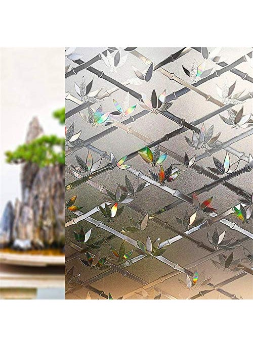 CVANU CVANU Privacy Window Film White Window Frosting Film Window Sticker Cross Bamboo Window Frosted Vinyl Sheets for Front DoorBathroomSidelightSmall Windows 24x72  - Image 5