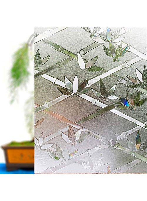 CVANU CVANU Privacy Window Film White Window Frosting Film Window Sticker Cross Bamboo Window Frosted Vinyl Sheets for Front DoorBathroomSidelightSmall Windows 24x72  - Image 2