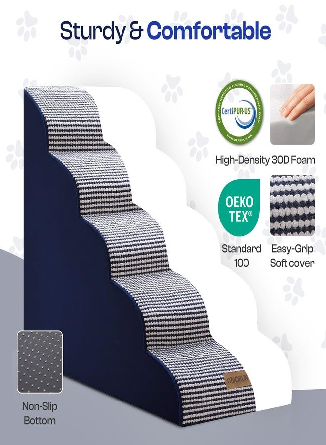 Miorun Curved Dog Stairs for High Bed Up to 26", 5-Step Dog Ramp for Small Dogs with Washable Cover, Non-Slip Steps for Cats to Get on Couch and Sofa, Durable Foam Ladder for Medium Breeds, White Navy - Image 2