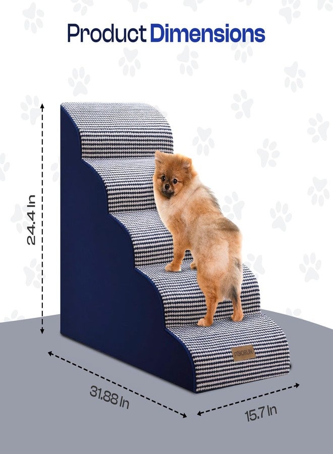 Miorun Curved Dog Stairs for High Bed Up to 26", 5-Step Dog Ramp for Small Dogs with Washable Cover, Non-Slip Steps for Cats to Get on Couch and Sofa, Durable Foam Ladder for Medium Breeds, White Navy - Image 5