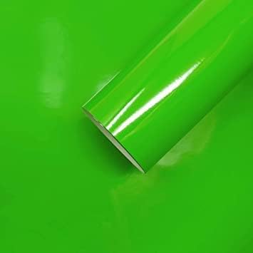 HAPPYMATES Green Satin Metallic Finish Vinyl Wrap Film Roll Fluorescent Vinyl Wrap 2 Foot x 5 Foot Decal Sheet DIY Easy to Use Air-Release Adhesive Car Bike (Green wrap) - Image 1