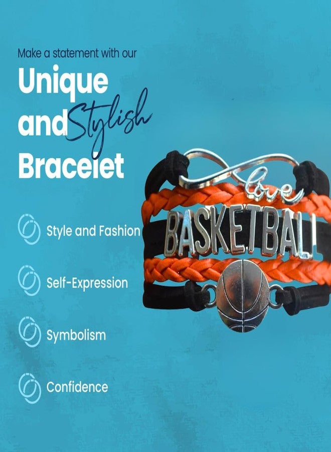 Infinity Collection - Adjustable Basketball & Infinity Charm Bracelet (Black & Orange) - Gift for Coach, Team and Players - Fits Small to Large Wrists - Image 2