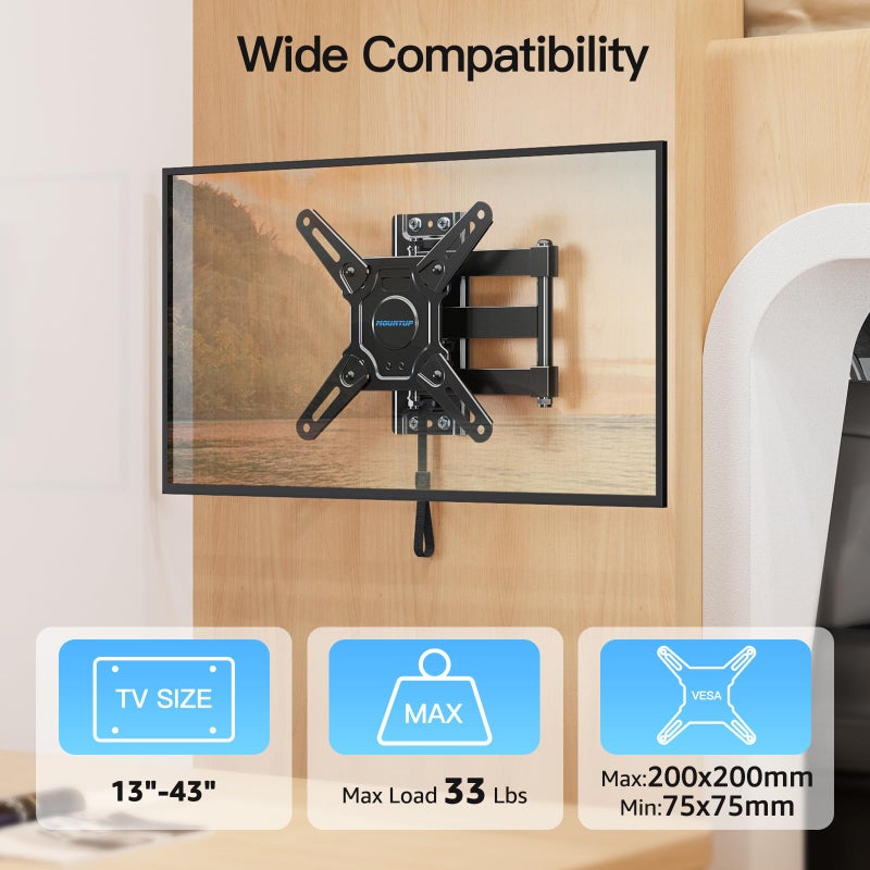 MOUNTUP Lockable RV TV Mount for 13-43 Inch TVs - Full Motion Swivel RV TV Bracket with Pull Cord Lock, Space Saving Design for Camper, Trailer, Motorhome, Truck - Max 33lbs & VESA 200x200mm, MU2101 - Image 4