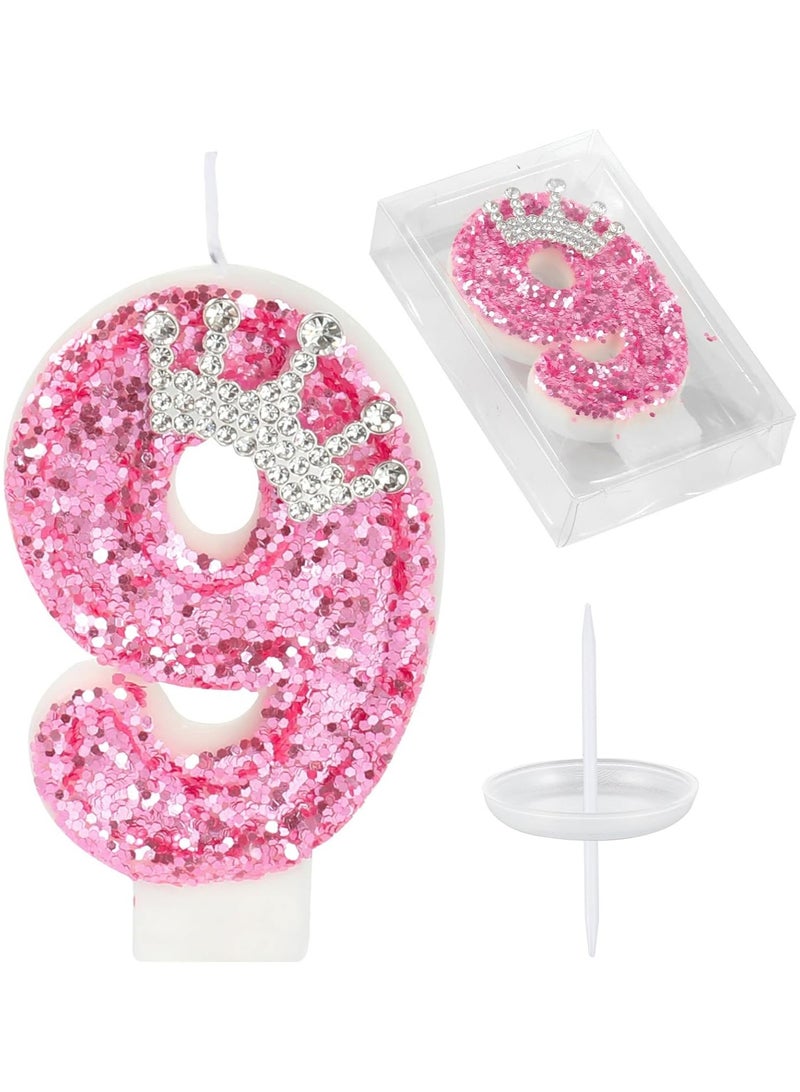 Birthday Number Candles,Pink Crown Birthday Candles for Cake , Anniversary Celebrations Supplies ,Number 9  - Image 1