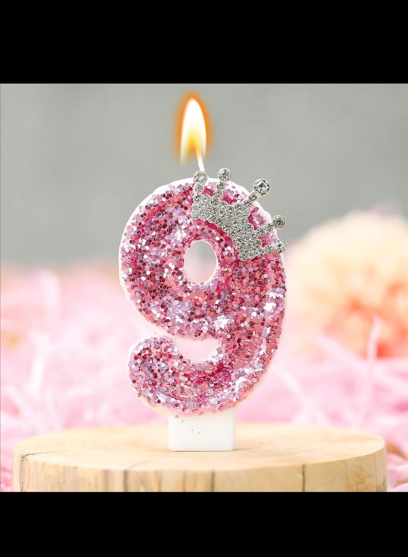 Birthday Number Candles,Pink Crown Birthday Candles for Cake , Anniversary Celebrations Supplies ,Number 9  - Image 2