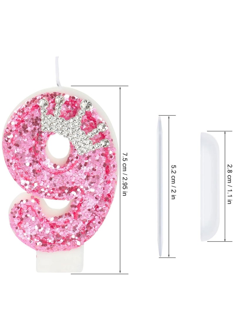 Birthday Number Candles,Pink Crown Birthday Candles for Cake , Anniversary Celebrations Supplies ,Number 9  - Image 3