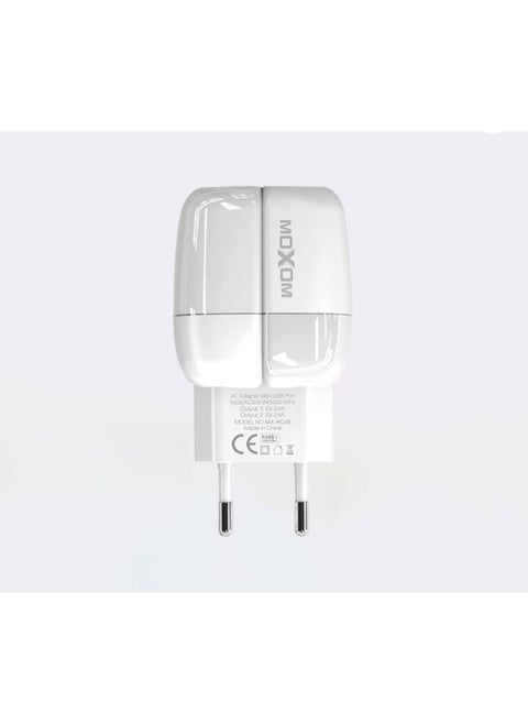 Moxom Wall Charger, Dual USB Charger Auto-ID 2.4A Port Charging LED Fast Quick with one type C cable