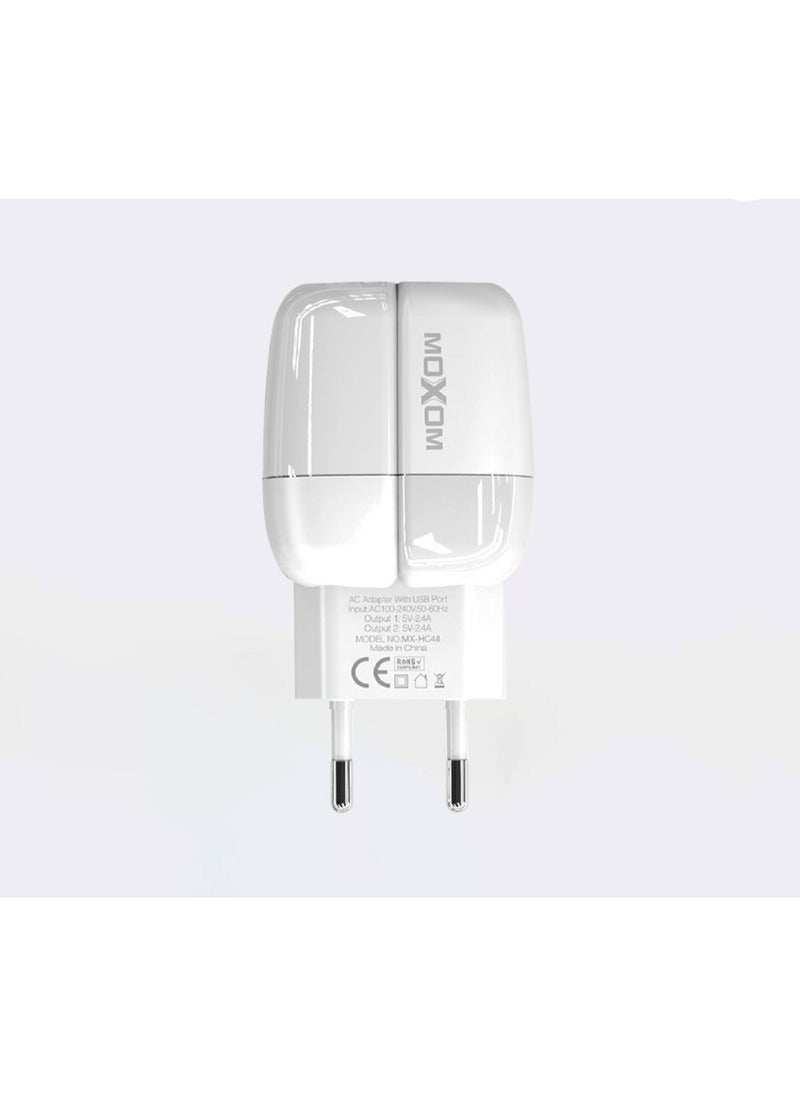 MOXOM Moxom Wall Charger, Dual USB Charger Auto-ID 2.4A Port Charging LED Fast Quick with one type C cable  - Image 1