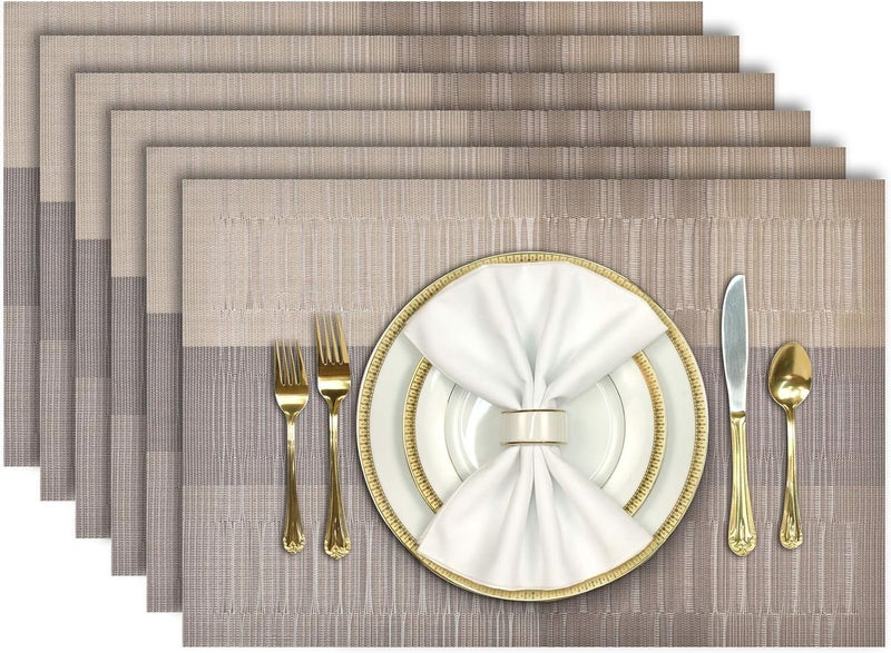 Cilveec Dining Table Mats 6 Pieces, Washable/Heat and Stain Resistant, Indoor/Outdoor Placemats, PVC Table Placemats, Elegant Gold/ 6 PCS - Image 1