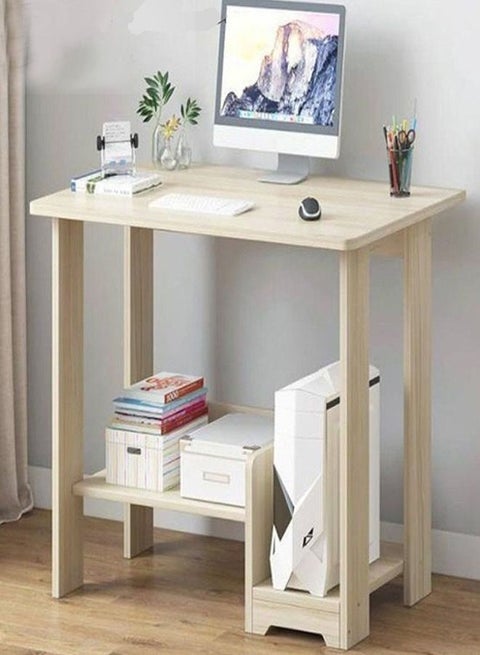 Modern Multifunctional Home Office Working Table Computer Desk Learning Writing Desk with Storage Shelf and Built in CPU Storage Rack For Study Room and Office Beige 60x37x72 cm