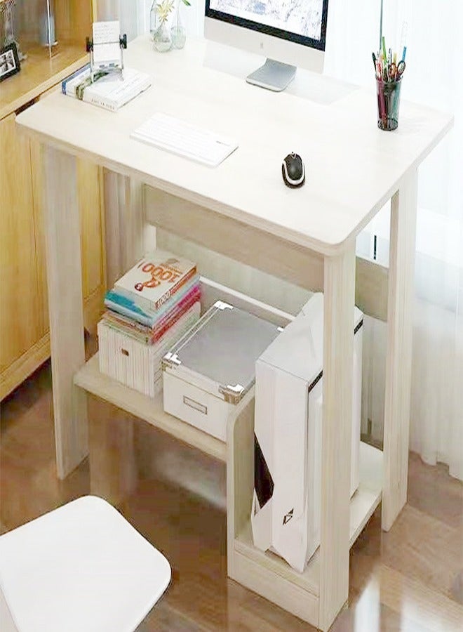 Modern Multifunctional Home Office Working Table Computer Desk Learning Writing Desk with Storage Shelf and Built in CPU Storage Rack For Study Room and Office Beige 60x37x72 cm