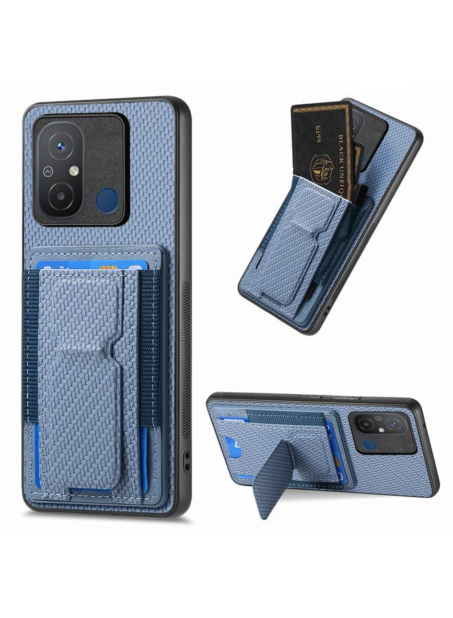 The Bros Case For Xiaomi Redmi 12C Carbon Fiber Fold Stand Elastic Card Bag Phone Case