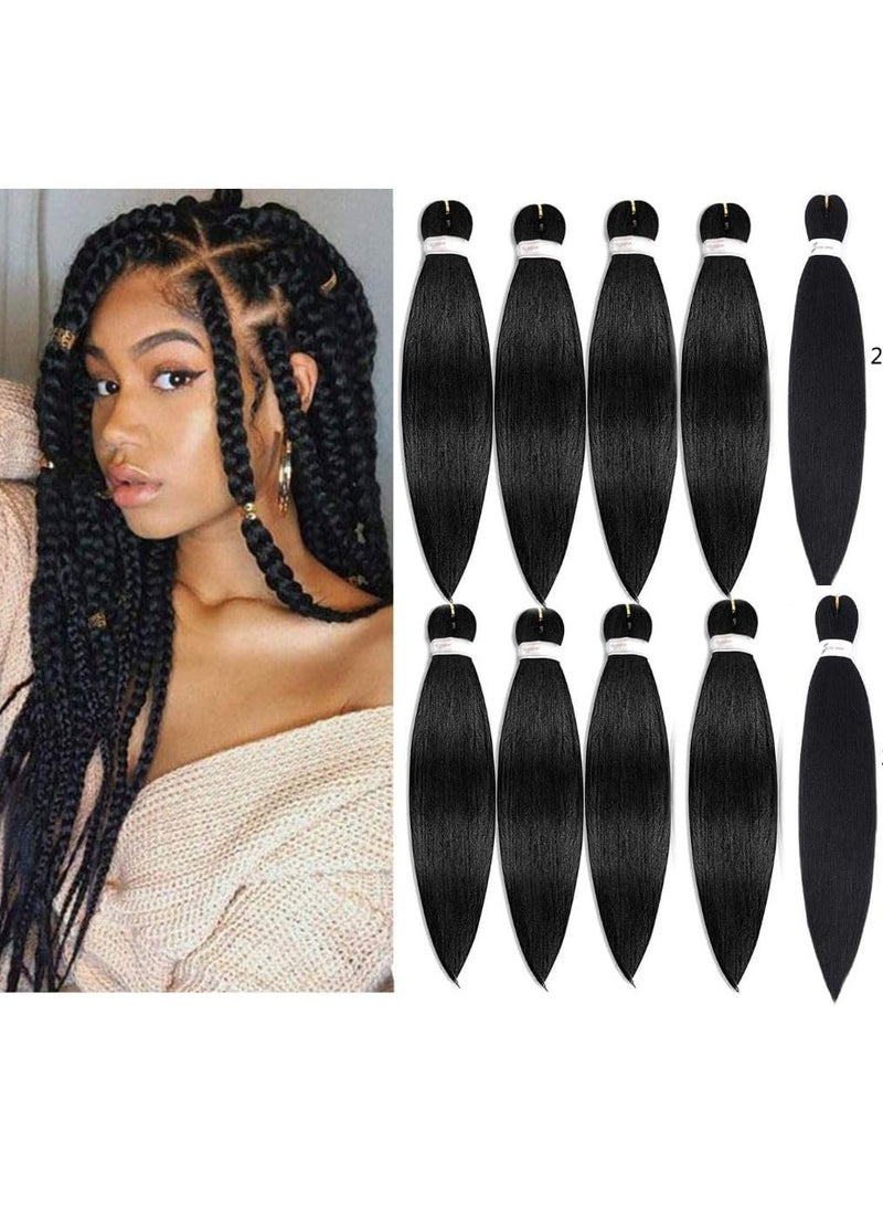 إستيل وصلات شعر صناعية مشدودة مسبقًا بطول 66.36 سم، شعر تجديل ياكي احترافي لضفائر مربعة من السنغالية، أنماط كروشيه، ألياف كانيكالون 100% مقاومة للعرق، أسود 10 قطع - Image 1