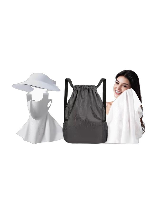 Zylo Drawstring Backpack, Small Gym Bag with Wet & Dry Compartment, Basketball Sackpack for Men Women, Sports Bag Backpack for Swim Soccer Accessories Essentials, Gray & 5 Pack Disposable Bath Towels Durable Portable Thicken Camping Towels for Travel Hotel Business Trip Swimming Pet Towels Spa  30*60cm & UV Face Cover UPF 50+ Women Summer Face Covering Detachable All-in-one Sun Hat Outdoor Cycling Hiking(light grey)Bundle - Image 1