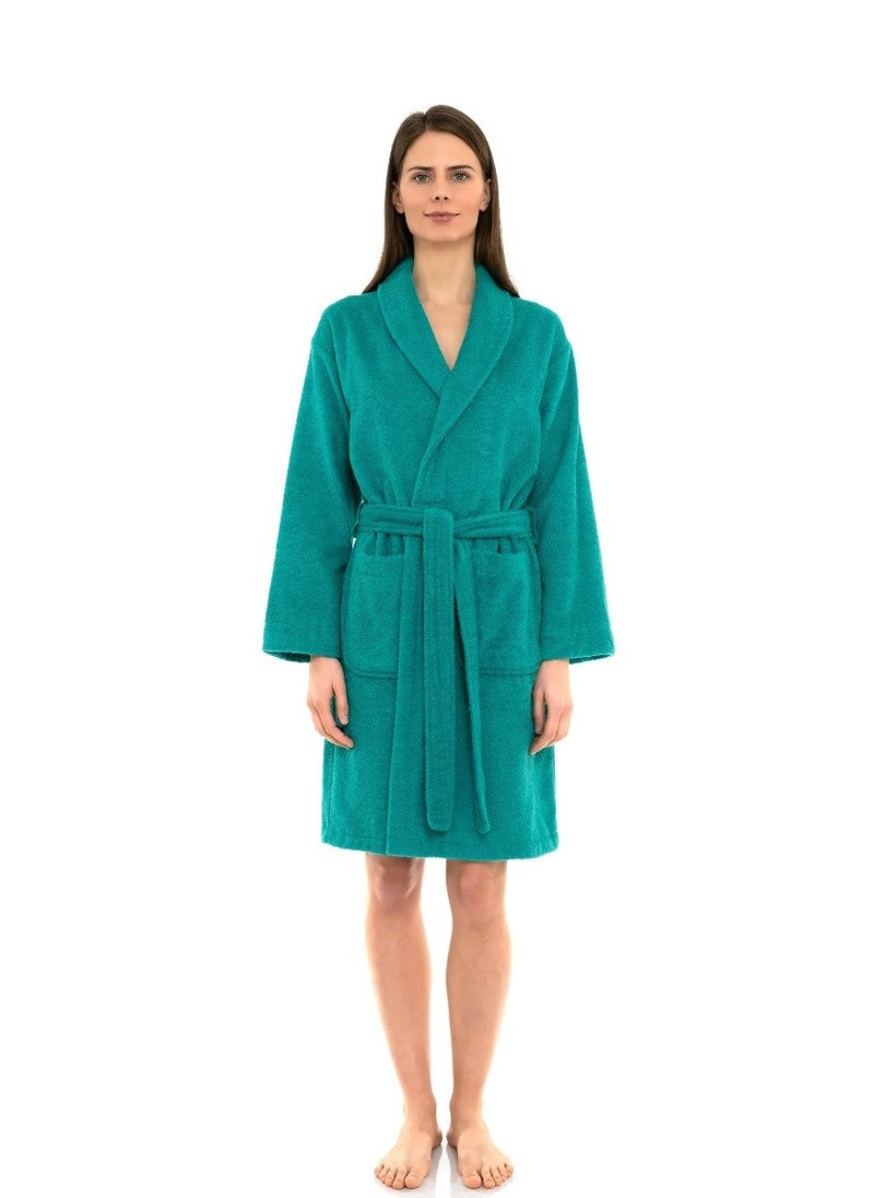 Blueberry Peacock Green Colour Terry Pattern Unisex Dressing   Bathrobe Medium Size Hotel And Spa  - Image 1