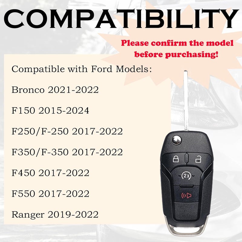 SUPALAND بديل مفتاح التحكم عن بعد بالتشغيل عن بعد مناسب لفورد F-150 / F150 2015-2024 F250 F350 2017-2024 رينجر 2019-2022 برونكو 2021-2022 التحكم عن بعد بالدخول بدون مفتاح N5F-AO8TDA 164-R8134 902Mhz 4BTN - Image 2