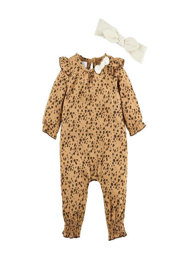 Mud Pie Baby Girl Fawn Bodysui and Headband Set, Brown, 9-12 Months - Image 1