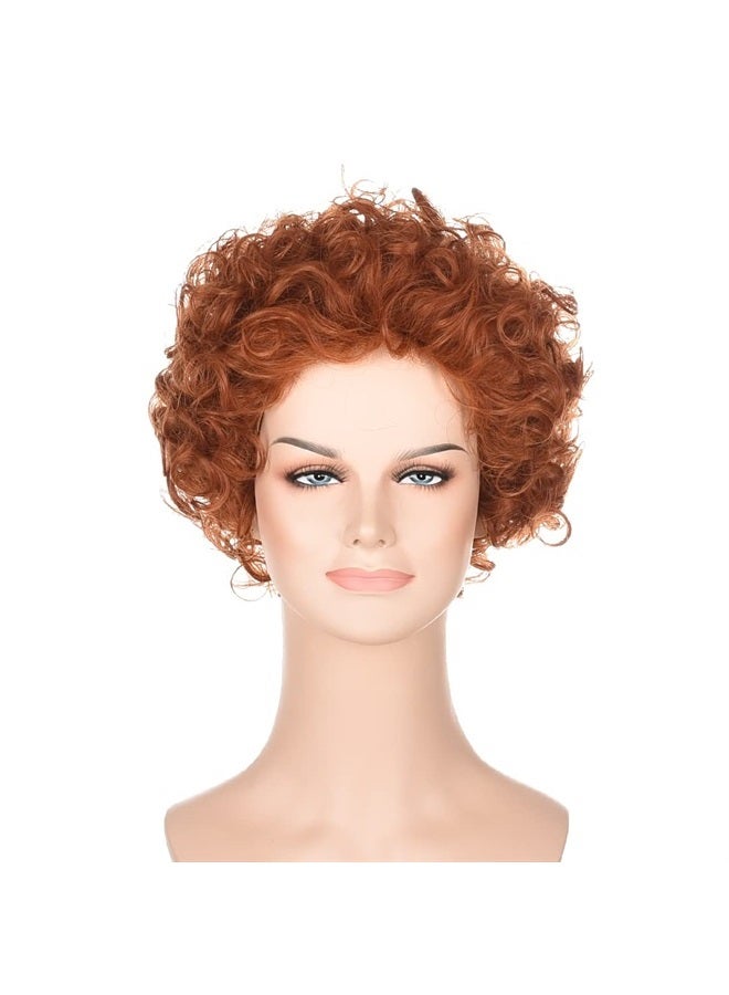 FVCENT Annie Wig Adult Cosplay Short Curly Wavy Afro Wig Reddish Orange Clown Wig Women's Orphan Annie Costume Wig Party Halloween Cosplay Costume Wig (Auburn) - Image 1