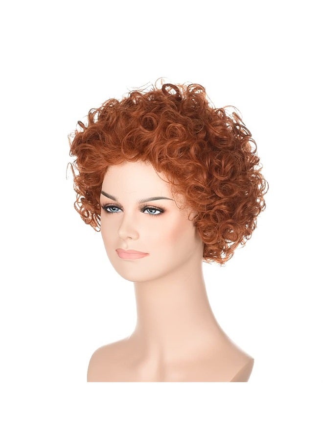FVCENT Annie Wig Adult Cosplay Short Curly Wavy Afro Wig Reddish Orange Clown Wig Women's Orphan Annie Costume Wig Party Halloween Cosplay Costume Wig (Auburn) - Image 2