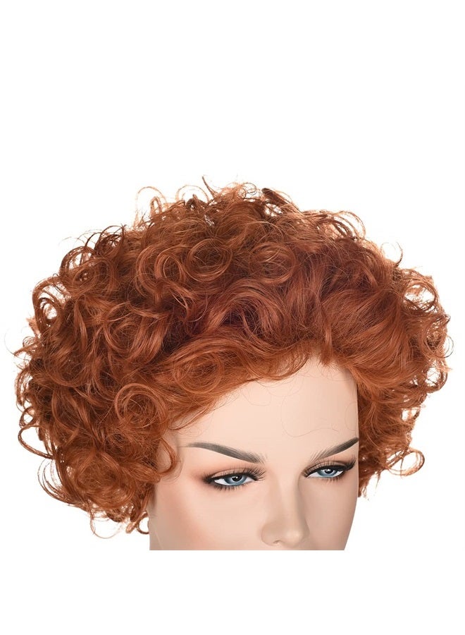 FVCENT Annie Wig Adult Cosplay Short Curly Wavy Afro Wig Reddish Orange Clown Wig Women's Orphan Annie Costume Wig Party Halloween Cosplay Costume Wig (Auburn) - Image 4
