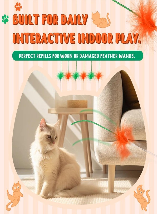 Abbylike 6 Pack Replacement Feather Wands Compatible with P43 Interactive Cat Toy, Automatic Teaser Wand Refills Attachments for Indoor Cats (Orange, Green) - Image 4