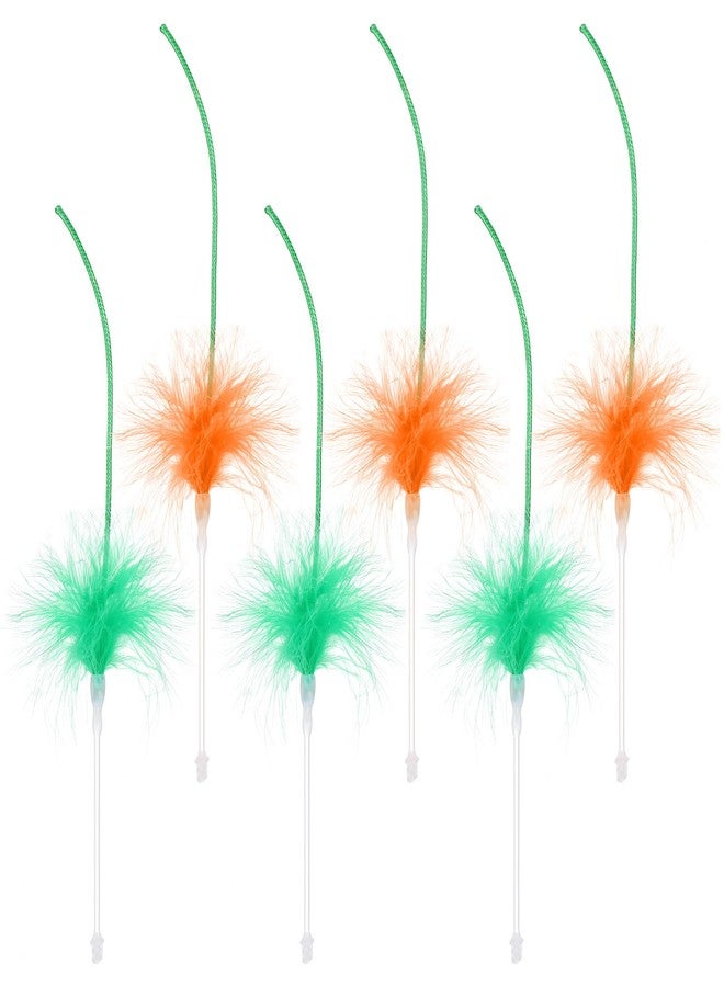 Abbylike 6 Pack Replacement Feather Wands Compatible with P43 Interactive Cat Toy, Automatic Teaser Wand Refills Attachments for Indoor Cats (Orange, Green) - Image 1
