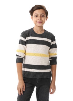 Andora Long Sleeves Striped Boys Pullover - Grey, Off White & Yellow_ Grey, Off White & Yellow  - Image 1