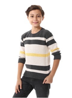 Andora Long Sleeves Striped Boys Pullover - Grey, Off White & Yellow_ Grey, Off White & Yellow  - Image 2