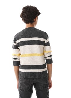 Andora Long Sleeves Striped Boys Pullover - Grey, Off White & Yellow_ Grey, Off White & Yellow  - Image 3