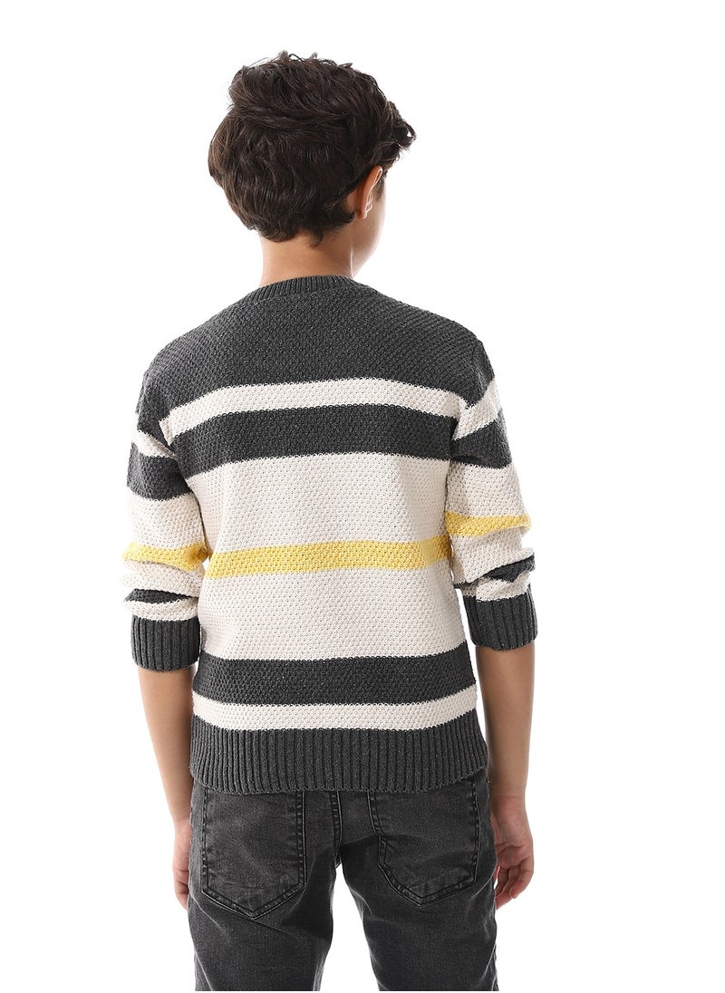Andora Long Sleeves Striped Boys Pullover - Grey, Off White & Yellow_ Grey, Off White & Yellow  - Image 3