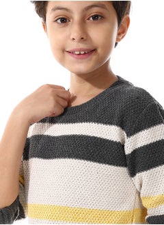 Andora Long Sleeves Striped Boys Pullover - Grey, Off White & Yellow_ Grey, Off White & Yellow  - Image 4