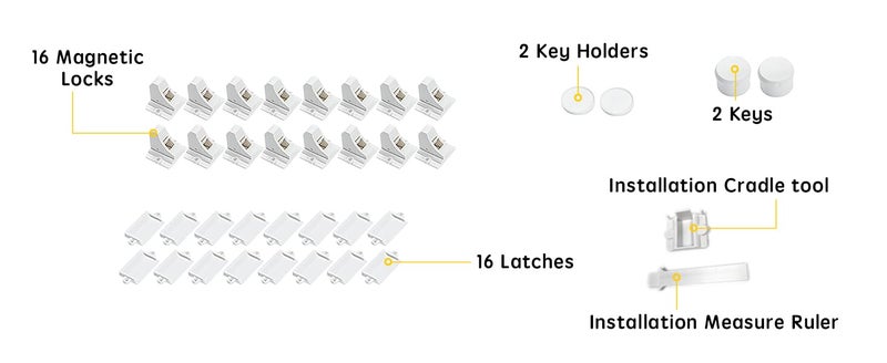 vmaisi 16 Pack Child Safety Magnetic Cabinet Locks - Vmaisi Children Proof Cupboard Baby Locks Latches - Adhesive for Cabinets & Drawers and Screws Fixed for Protection - Image 3