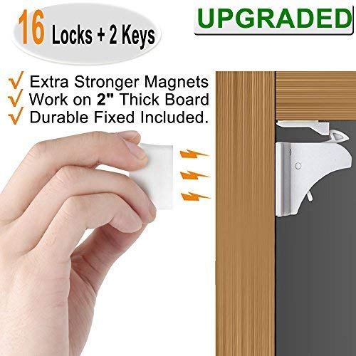 vmaisi 16 Pack Child Safety Magnetic Cabinet Locks - Vmaisi Children Proof Cupboard Baby Locks Latches - Adhesive for Cabinets & Drawers and Screws Fixed for Protection - Image 2