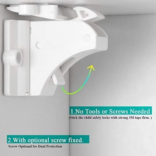 vmaisi 16 Pack Child Safety Magnetic Cabinet Locks - Vmaisi Children Proof Cupboard Baby Locks Latches - Adhesive for Cabinets & Drawers and Screws Fixed for Protection - Image 5