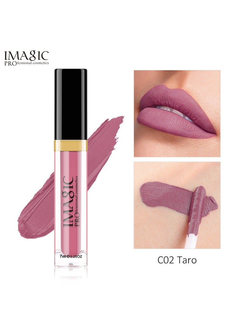 IMAGIC Velvet Lipgloss | 12 Vibrant Colors | Long-Lasting, Highly Pigmented Formula | Soft Applicator for Easy Application (C02 TARO, 7ML) - Image 1