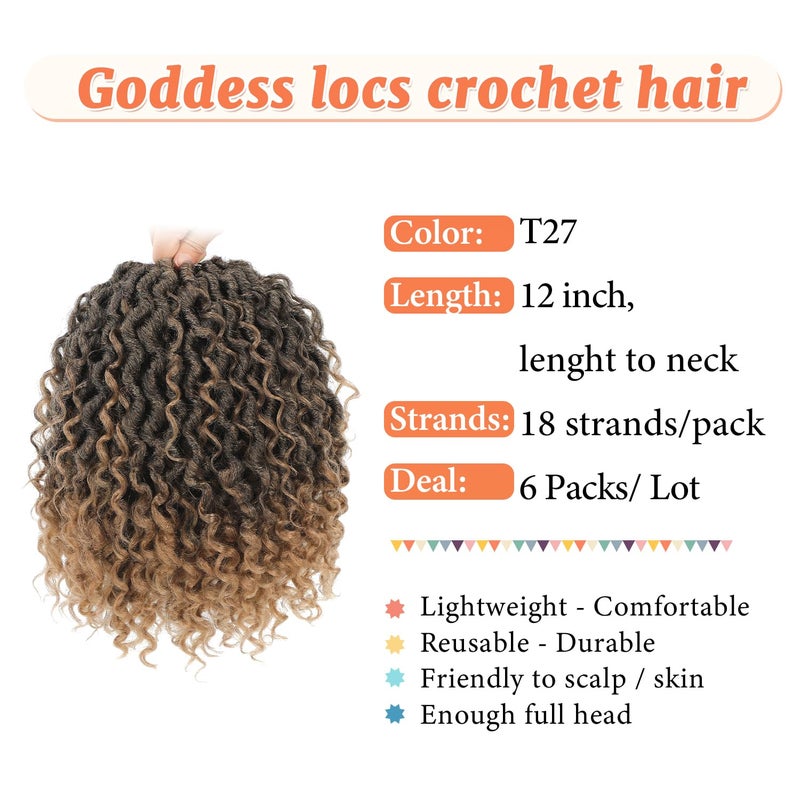 Forevery Goddess Locs Crochet Hair 12 Inch Pre looped Crochet Hair for Black Women 6 Packs Blond Crochet Faux Locs with Curly Ends, Crochet Installation T27 - Image 2