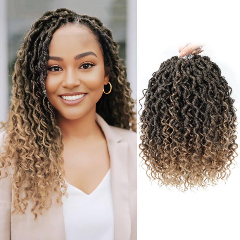 Forevery Goddess Locs Crochet Hair 12 Inch Pre looped Crochet Hair for Black Women 6 Packs Blond Crochet Faux Locs with Curly Ends, Crochet Installation T27 - Image 1