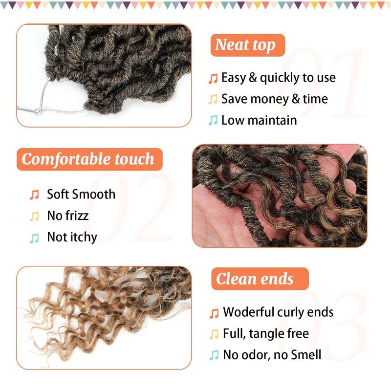 Forevery Goddess Locs Crochet Hair 12 Inch Pre looped Crochet Hair for Black Women 6 Packs Blond Crochet Faux Locs with Curly Ends, Crochet Installation T27 - Image 4