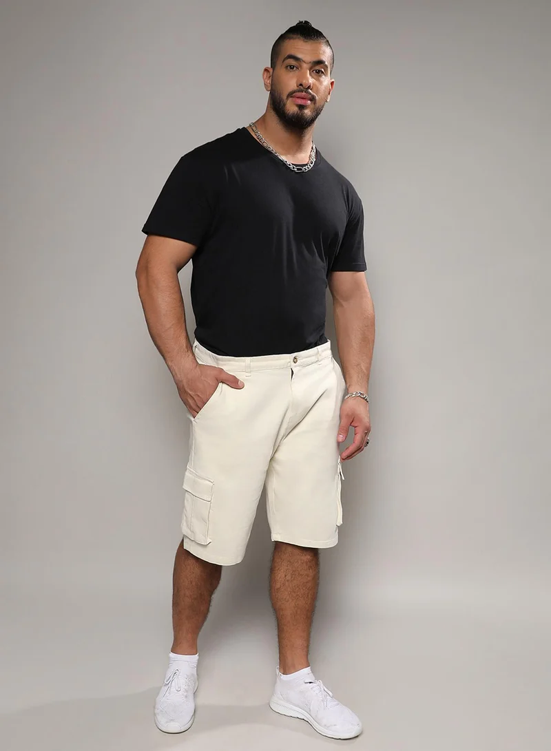 Instafab Plus Instafab Plus Men's Pale Yellow Cargo Shorts For Casual Wear | 6 Pockets | Plus Size Fit | Button Closure | Cotton Poly Cargo Shorts Crafted With Comfort Fit For Everyday Wear