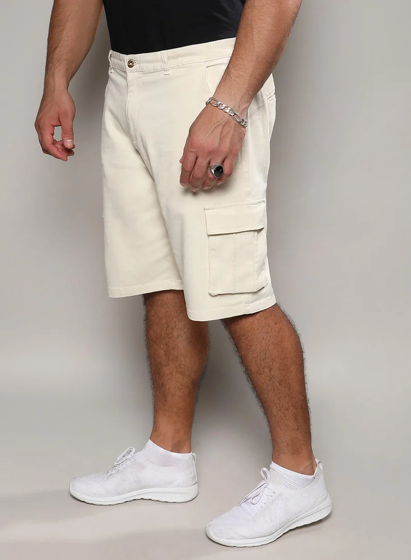 Instafab Plus Instafab Plus Men's Pale Yellow Cargo Shorts For Casual Wear | 6 Pockets | Plus Size Fit | Button Closure | Cotton Poly Cargo Shorts Crafted With Comfort Fit For Everyday Wear