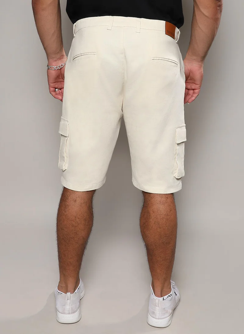 Instafab Plus Instafab Plus Men's Pale Yellow Cargo Shorts For Casual Wear | 6 Pockets | Plus Size Fit | Button Closure | Cotton Poly Cargo Shorts Crafted With Comfort Fit For Everyday Wear