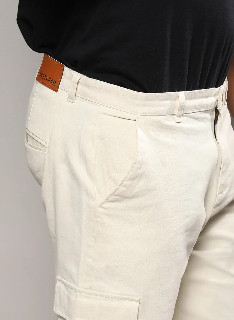 Instafab Plus Instafab Plus Men's Pale Yellow Cargo Shorts For Casual Wear | 6 Pockets | Plus Size Fit | Button Closure | Cotton Poly Cargo Shorts Crafted With Comfort Fit For Everyday Wear