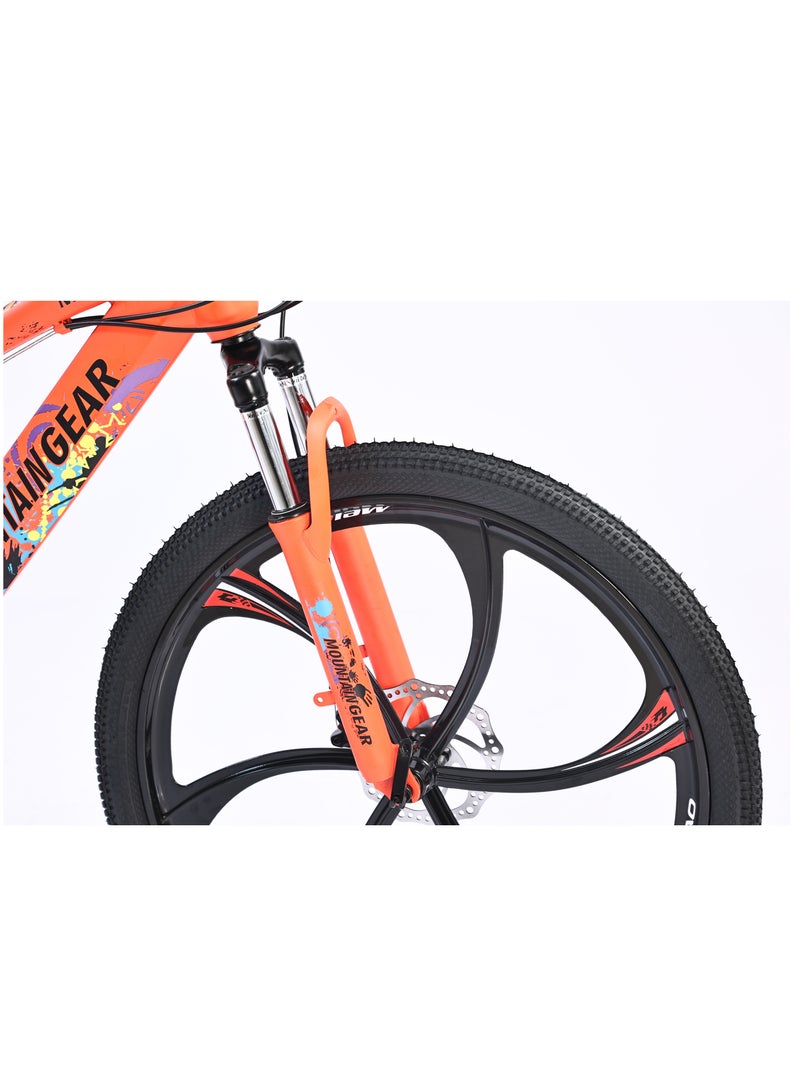 ماونتن جير دراجة رياضية نمر MTB26 مع Mag جنوط قرصية ميكانيكية مع 21 سرعة ، دراجة رياضية ، دراجة طريق ، تعليق MTB ومقعد ، ارتفاعات مقعد قابل للتعديل ، دراجة جبلية ، دراجة للجنسين - برتقالي - Image 2