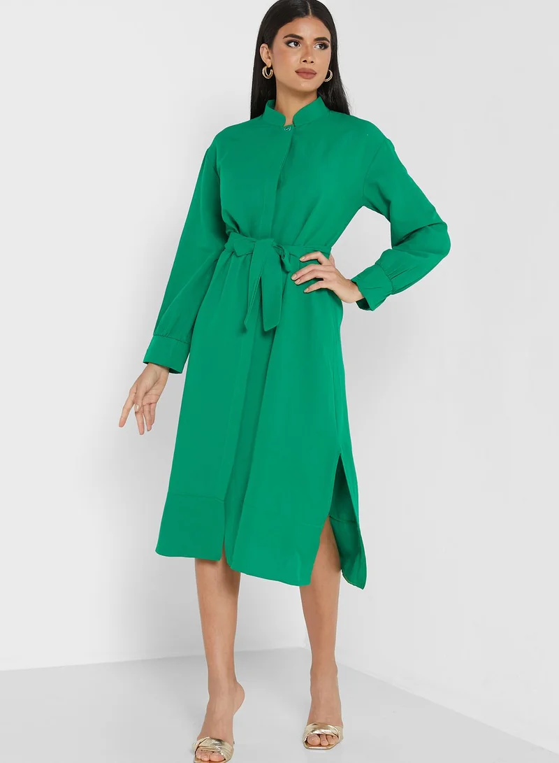 ANOTAH Belted Button Down Dress