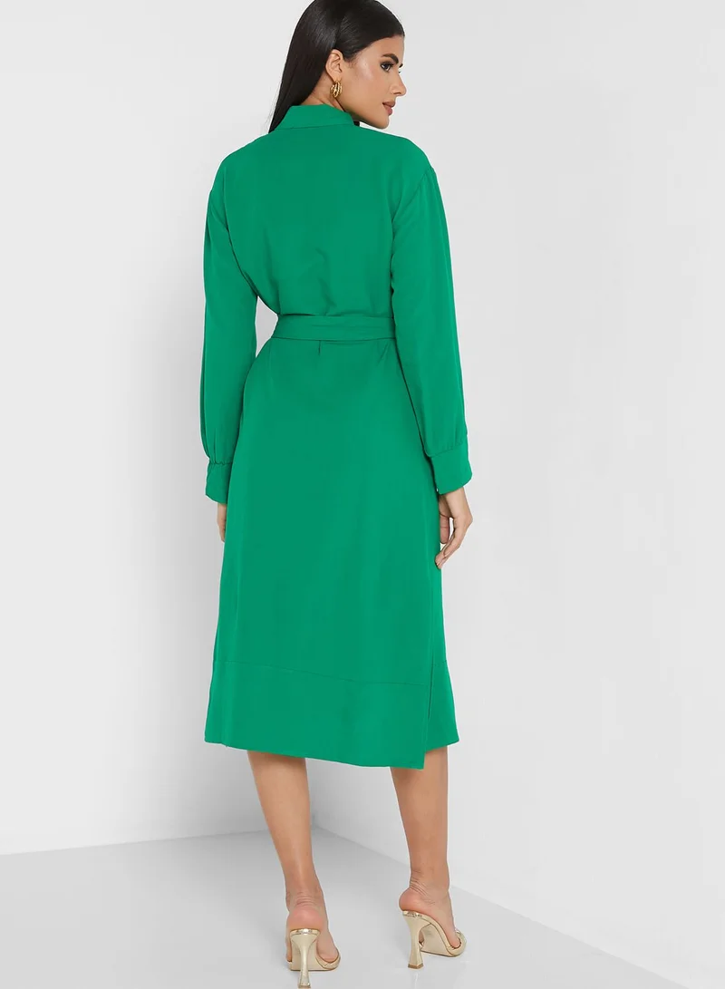 ANOTAH Belted Button Down Dress