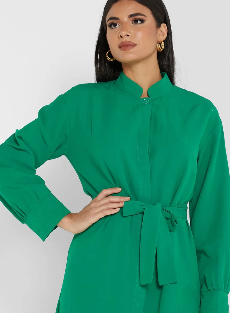 ANOTAH Belted Button Down Dress