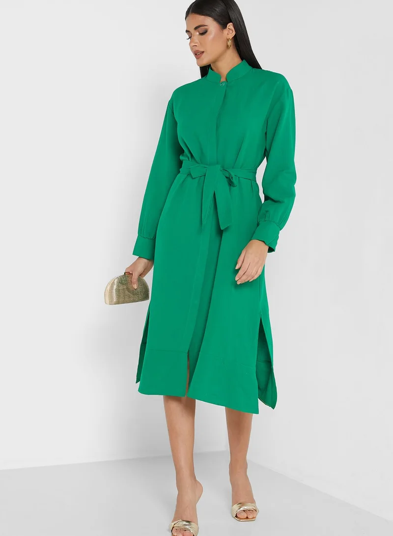 ANOTAH Belted Button Down Dress