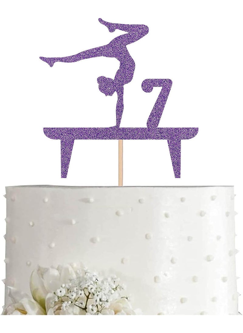 MAGJUCHE Purple Gymnastic 7 Cake Topper Girl Rose Gold Glitter Gymnast 7th Birthday Party Decoration  - Image 1