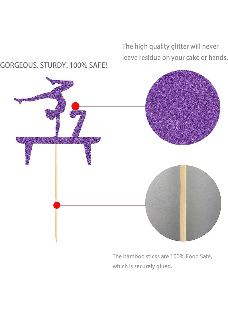 MAGJUCHE Purple Gymnastic 7 Cake Topper Girl Rose Gold Glitter Gymnast 7th Birthday Party Decoration  - Image 2