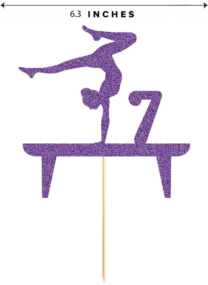 MAGJUCHE Purple Gymnastic 7 Cake Topper Girl Rose Gold Glitter Gymnast 7th Birthday Party Decoration  - Image 3